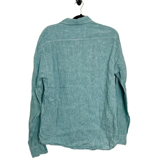 Faherty Light Teal Linen Long Sleeve Collared Buttonup Chest Pockets Size Medium - Picture 2 of 6
